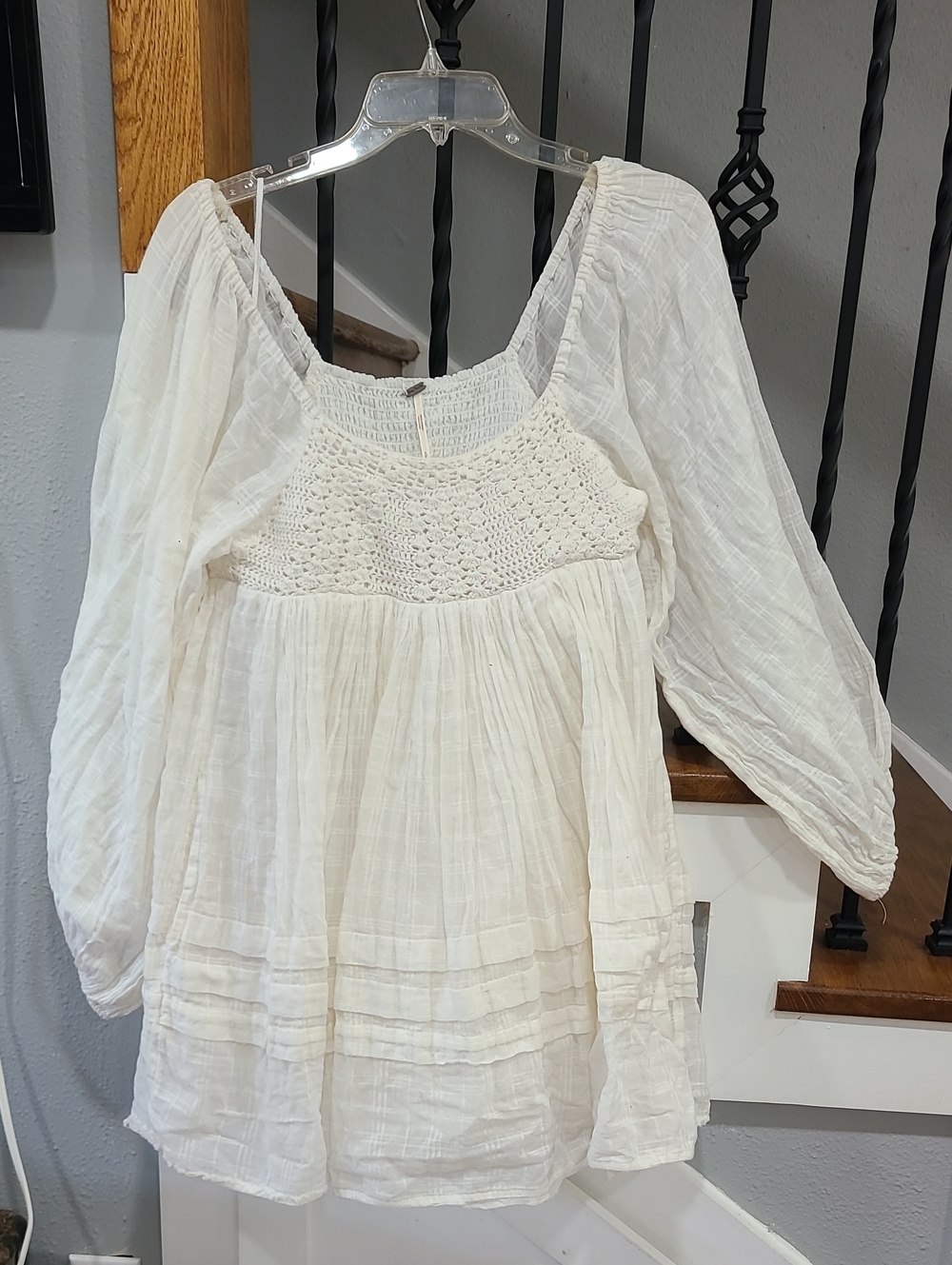 Free People Cream Crochet Yoke Boho Mini Dress